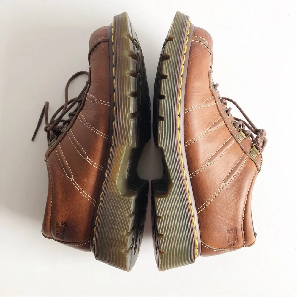 Vintage Cognac Leather Lace-Up Platform Shoes - Women's Size 7.5 - Picture 6 of 8
